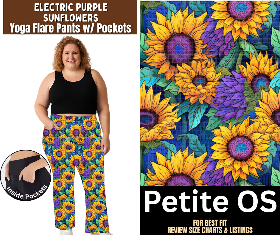 Electric Purple Sunflowers Yoga Flare Pants