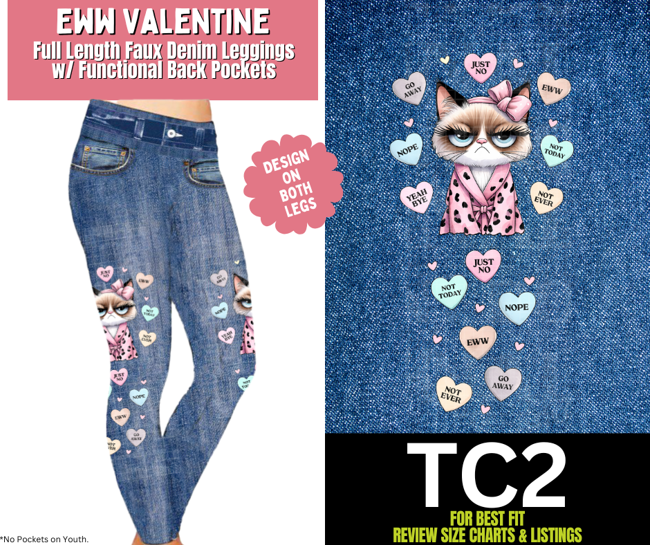 Eww Valentine Full Length Faux Denim w/ Side Leg Designs