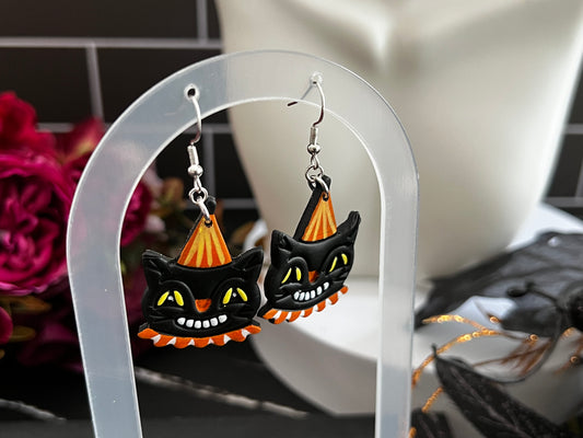Retro Clown Cat Spooky Hook Earrings