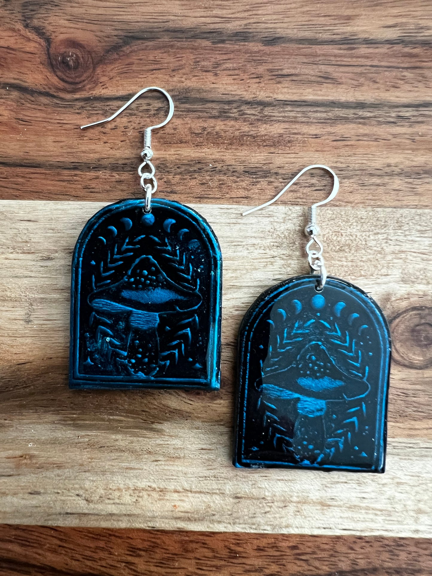 Midnight Mushroom- A- Hook Earring