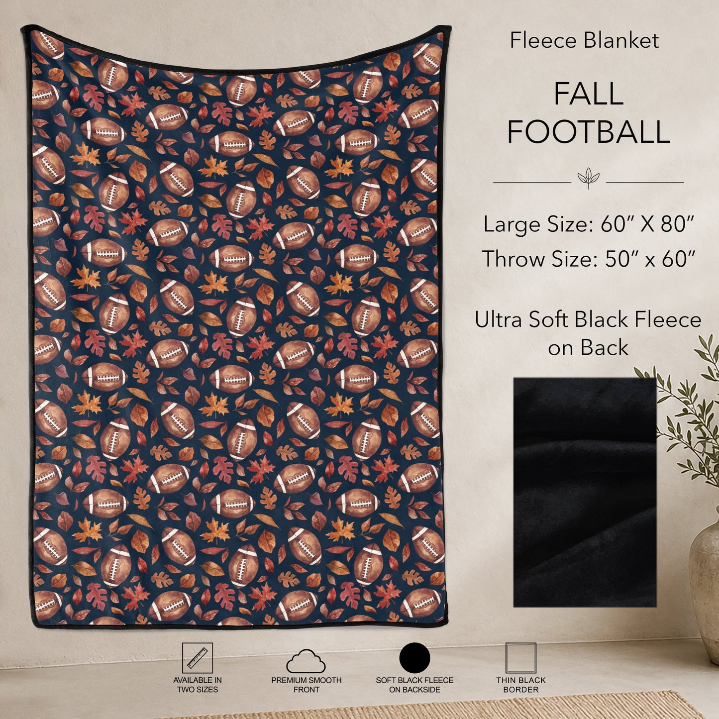 B304 - Pre-Order Fall Football Fleece Blanket (Closes 7/31. ETA: early Oct)