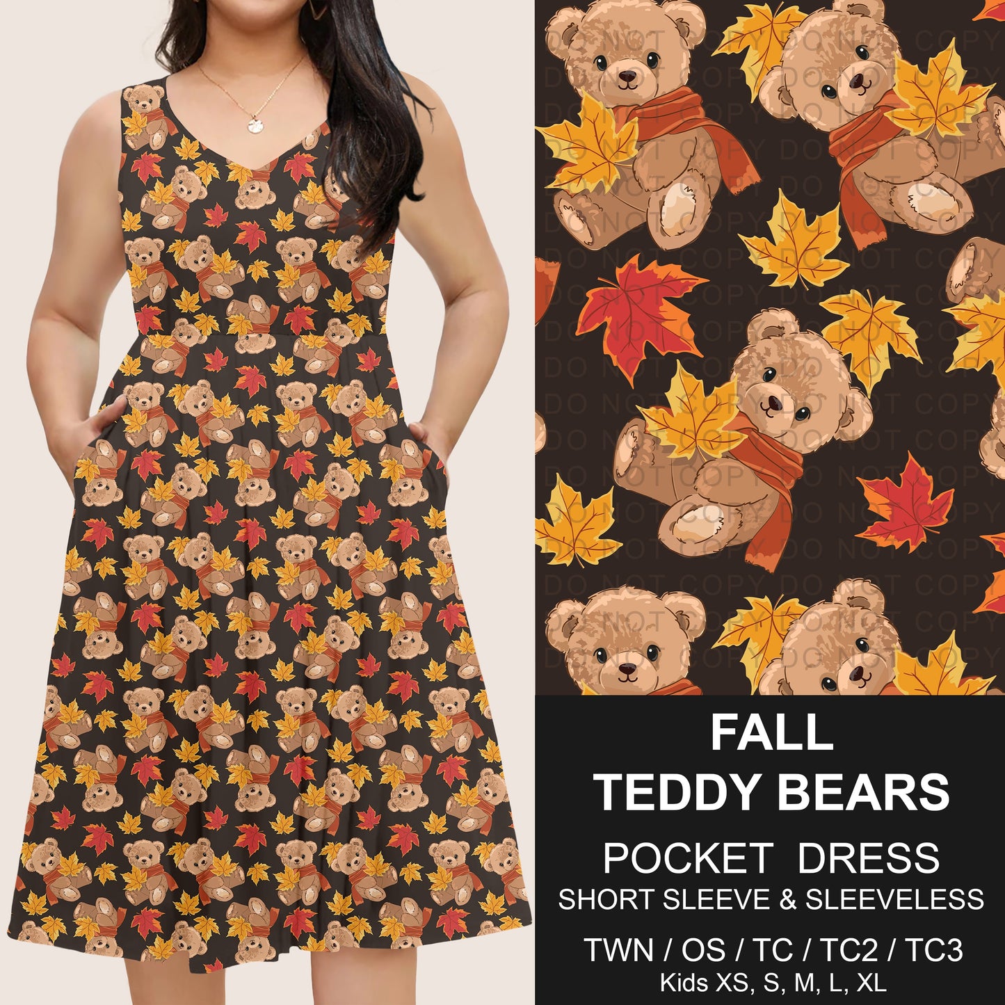B302 - Preorder Fall Teddy Bear Pocket Dress (Closes 7/24. ETA: early Oct)