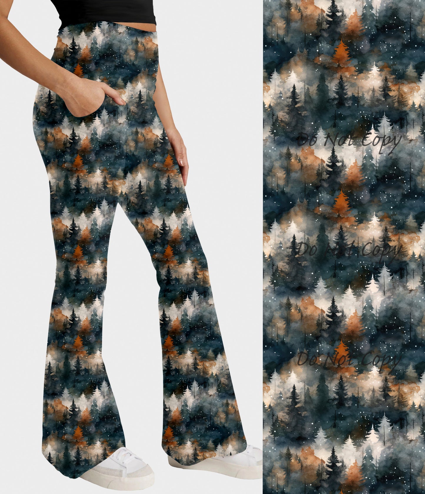 RTS - Forest Trees Flare Leggings w/ Pockets