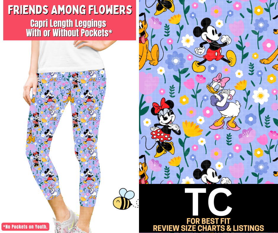 Friends Among Flowers Capri Length Leggings w/ Pockets