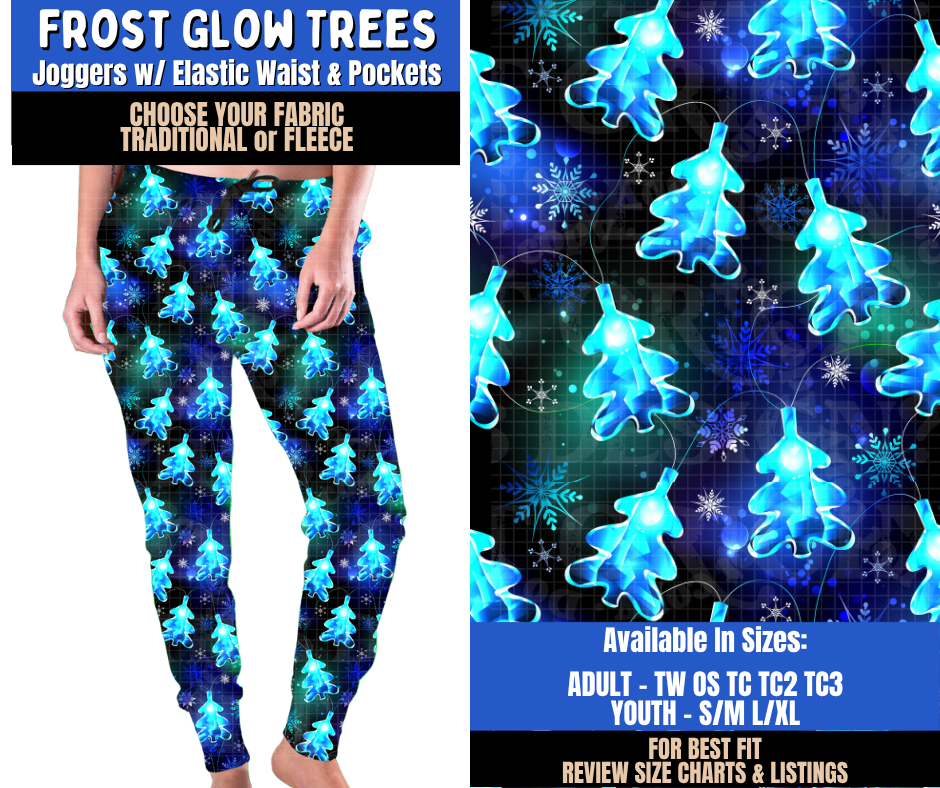 Preorder! Closes 9/10. ETA Dec. Frost Glow Trees Joggers Choose Fleece or Traditional