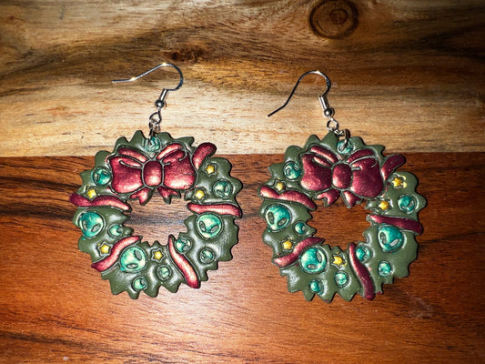 Alien Christmas Wreath- Merry Collection- Hook Earring
