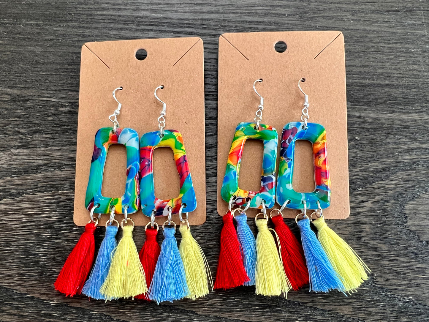 Mokume Gane Tassle Hook Earrings- Primary