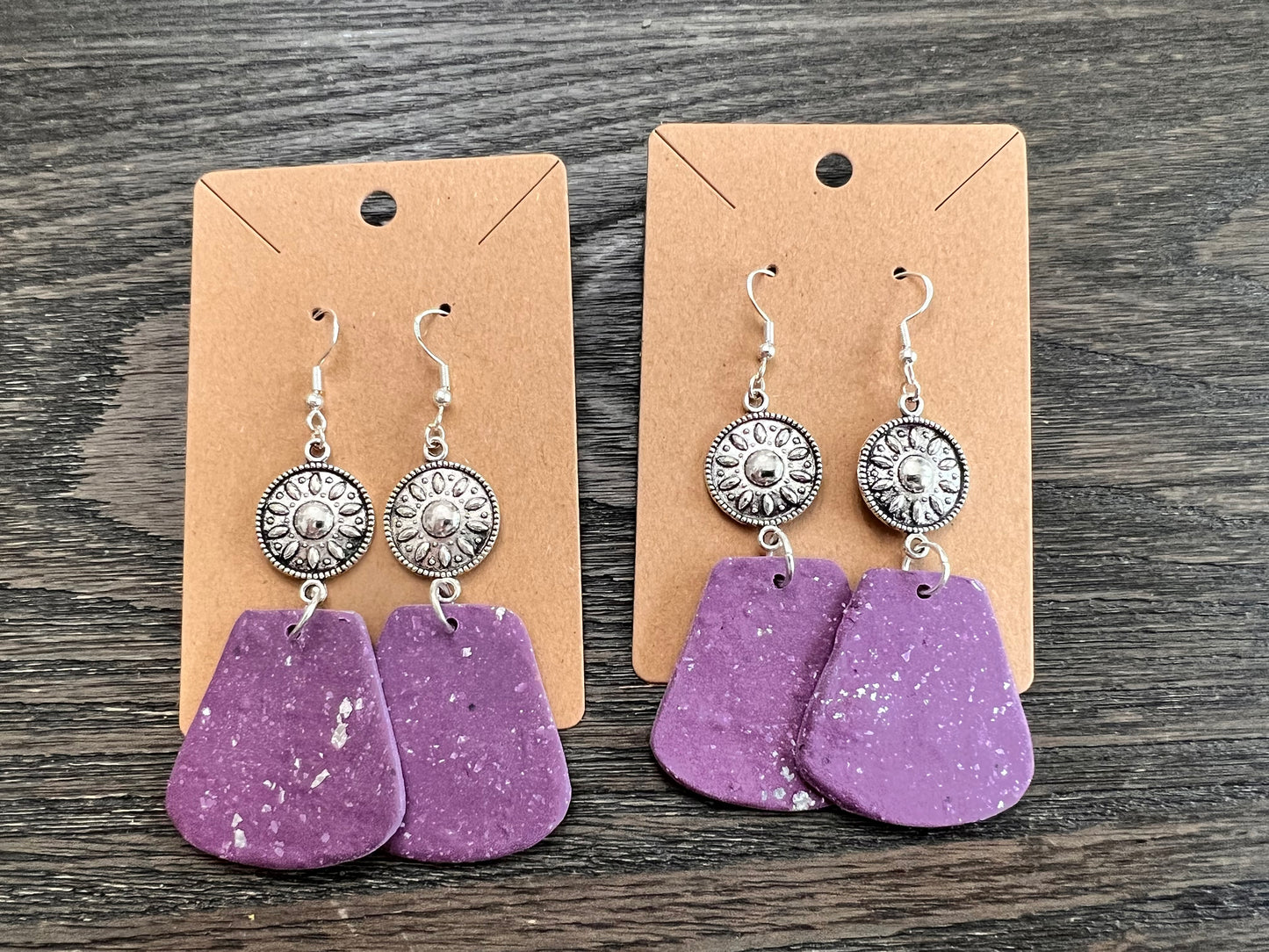 Medallion Purple Flake Hook Earrings