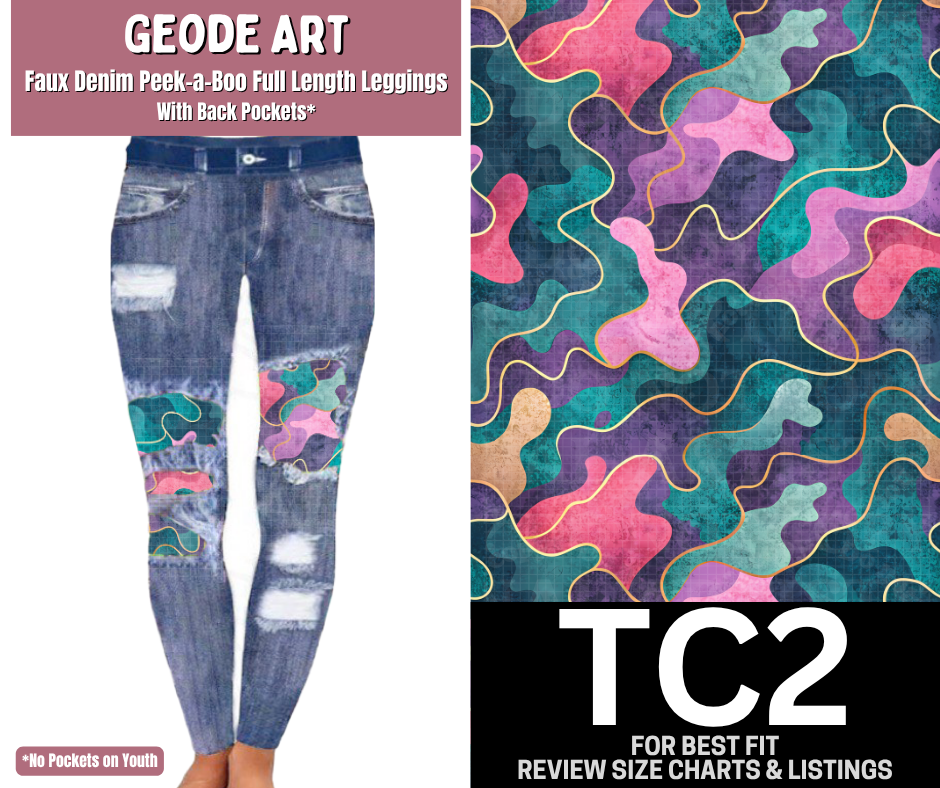 Geode Art Faux Denim Full Length Peekaboo Leggings