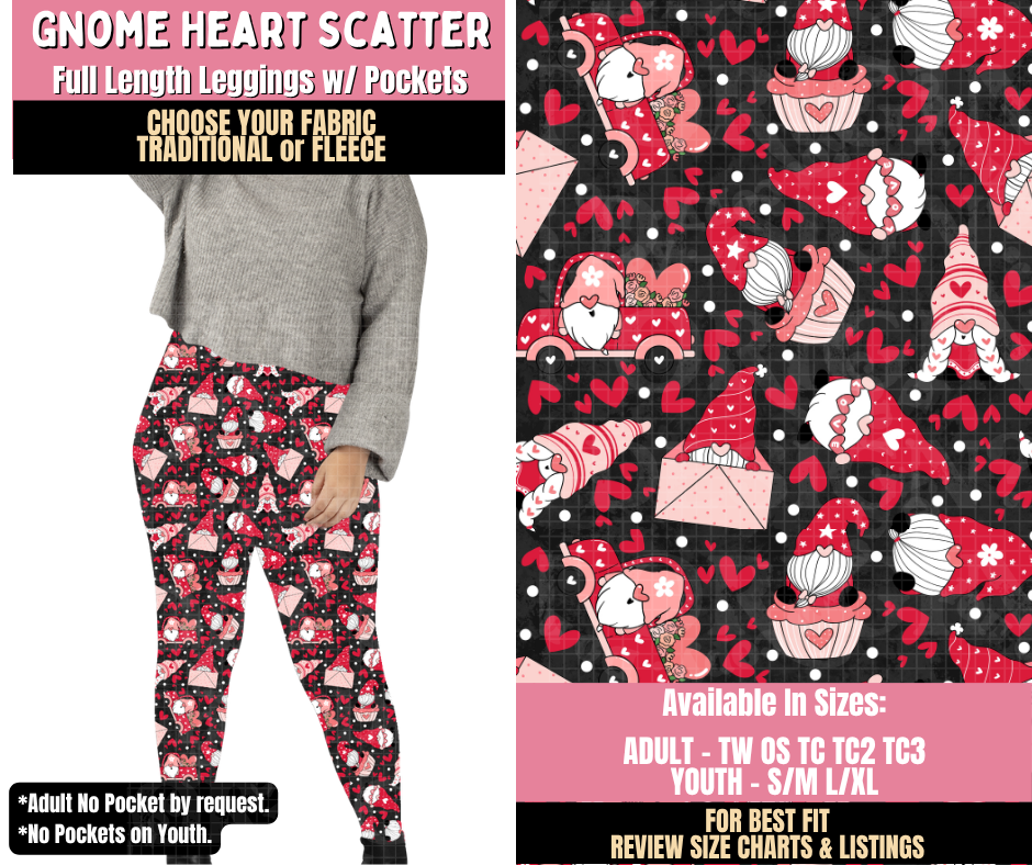 Preorder! Closes 10/15. ETA Jan. Gnome Heart Scatter Valentine Leggings Choose Fleece or Traditional