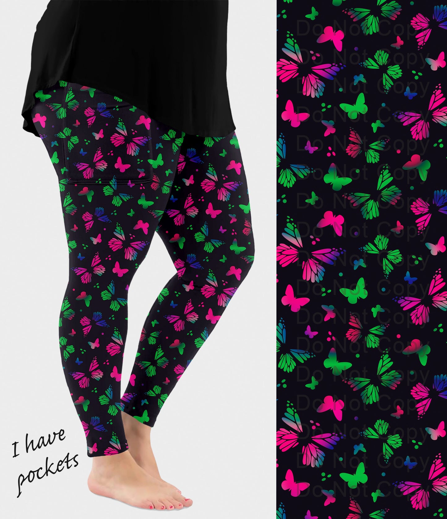 RTS - Green and Pink Butterflies Leggings w/ Pockets