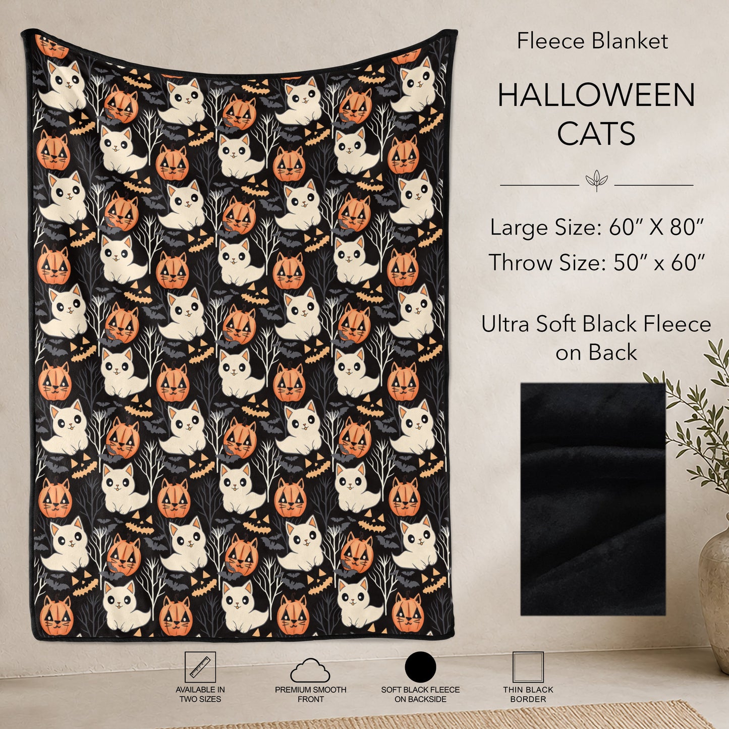 B304 - Pre-Order Halloween Cats Fleece Blanket (Closes 7/31. ETA: early Oct)