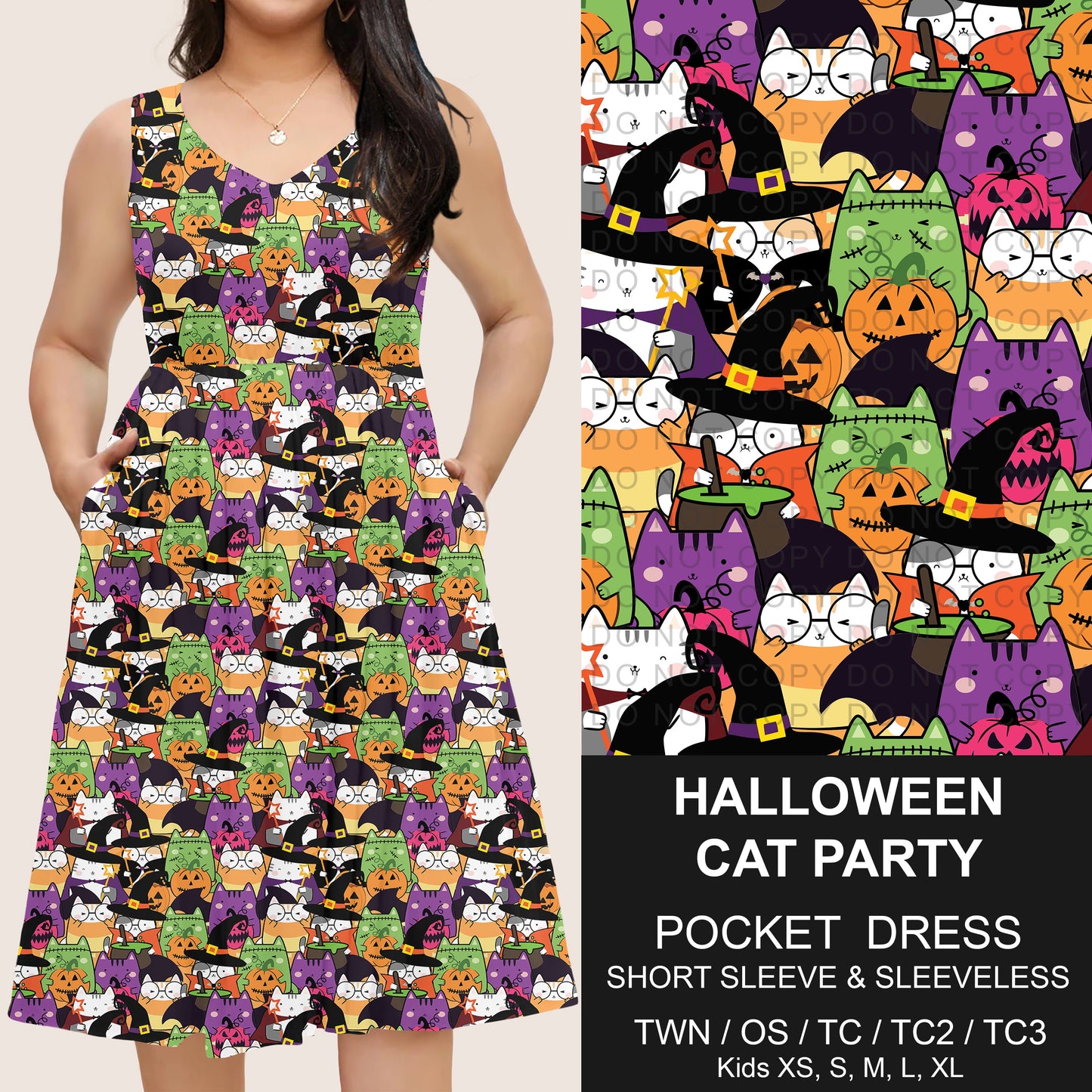 B302 - Preorder Halloween Cat Party Pocket Dress (Closes 7/24. ETA: early Oct)
