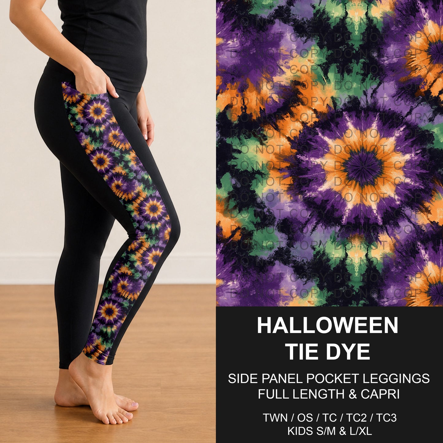 B295 - Preorder Halloween Tie Dye Side Panel Pocket Leggings (Closes 6/14. ETA: late Aug.)