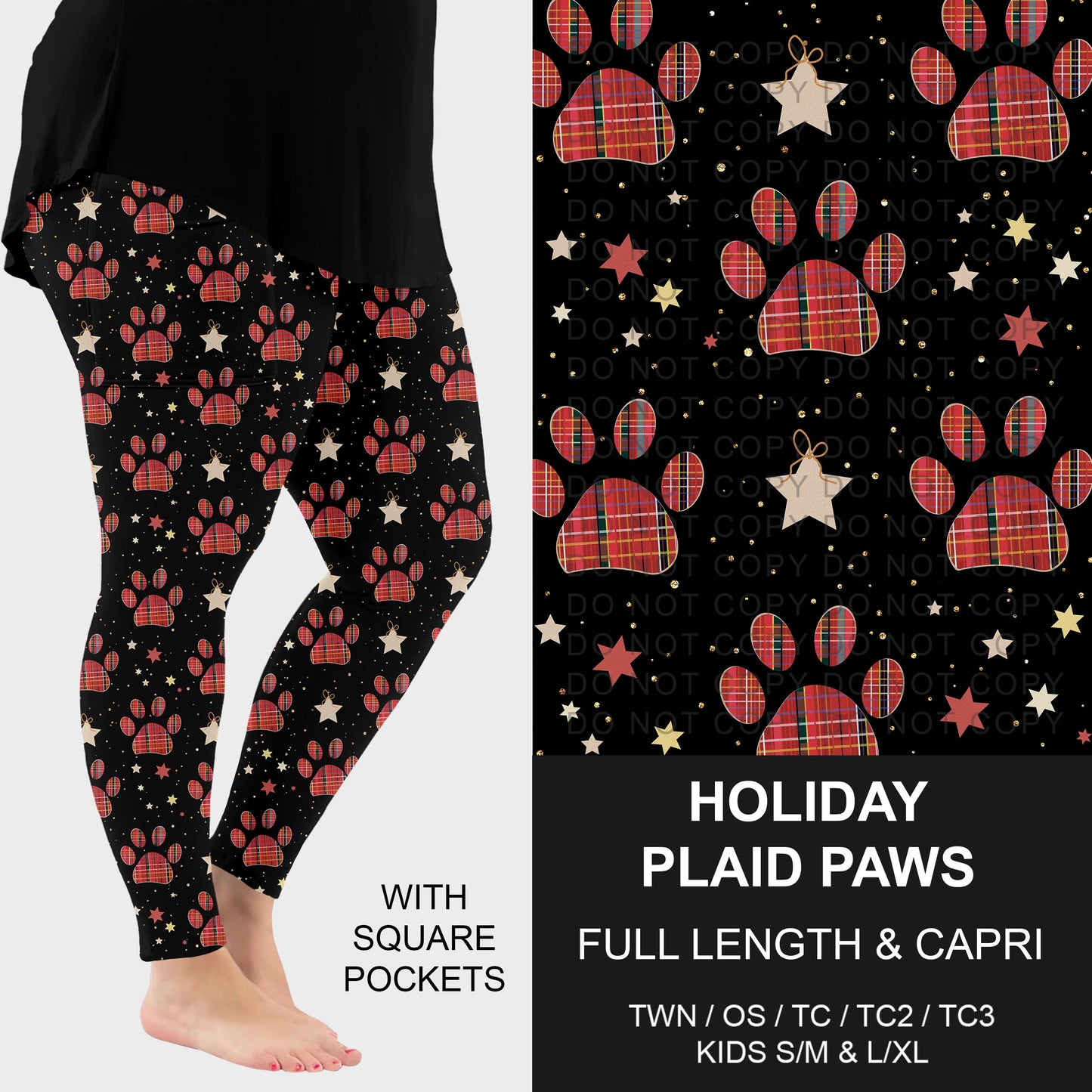 B303 - Preorder Holiday Plaid Paws Leggings w/ Pockets (Closes 7/26. ETA: early Oct.)