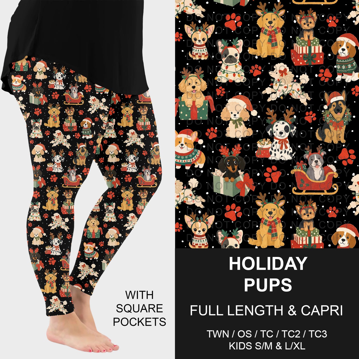B311 - Preorder Holiday Pups Leggings w/ Pockets (Closes 9/06. ETA: mid Nov.)
