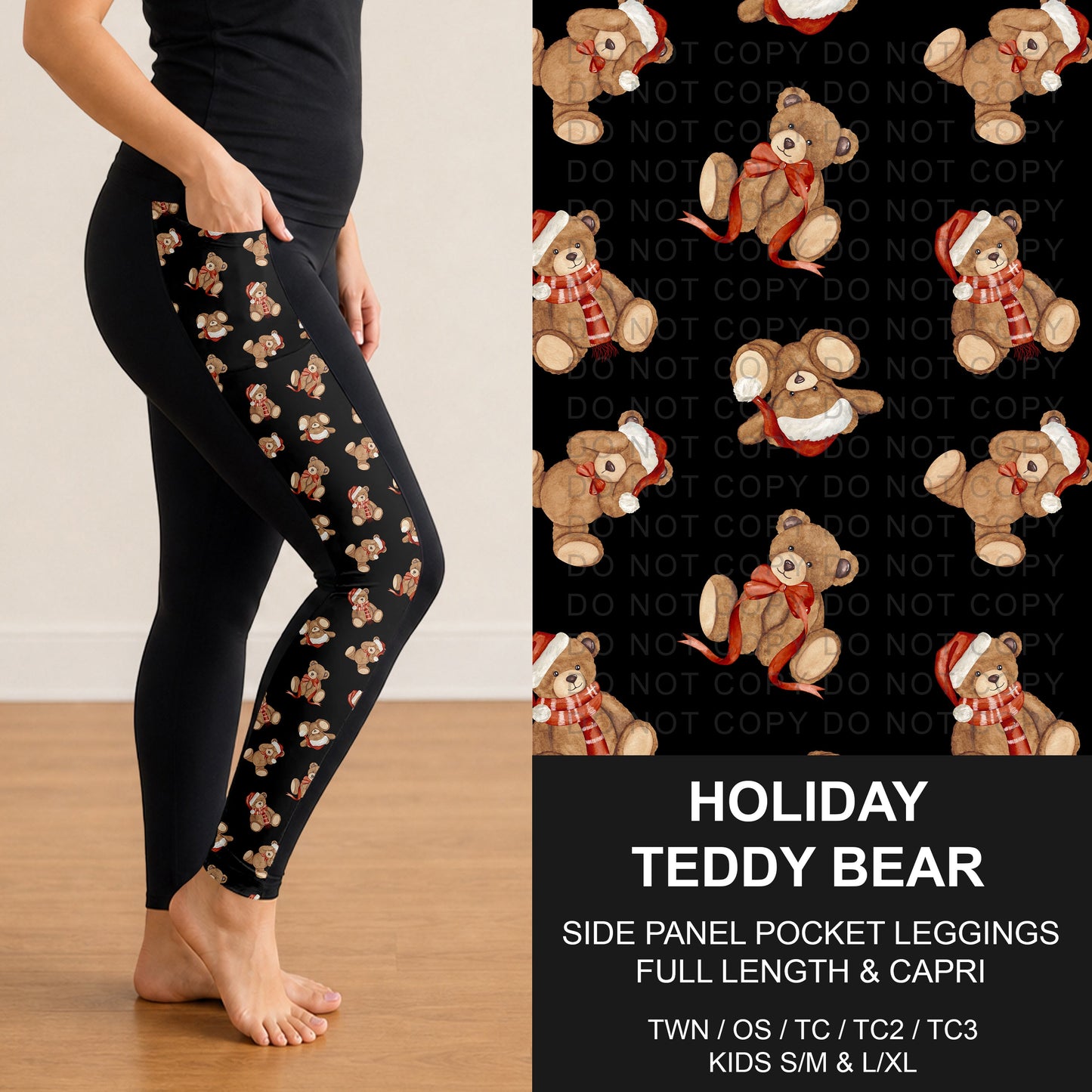 B311 - Preorder Holiday Teddy Bear Side Panel Pocket Leggings (Closes 9/06. ETA: mid Nov.)