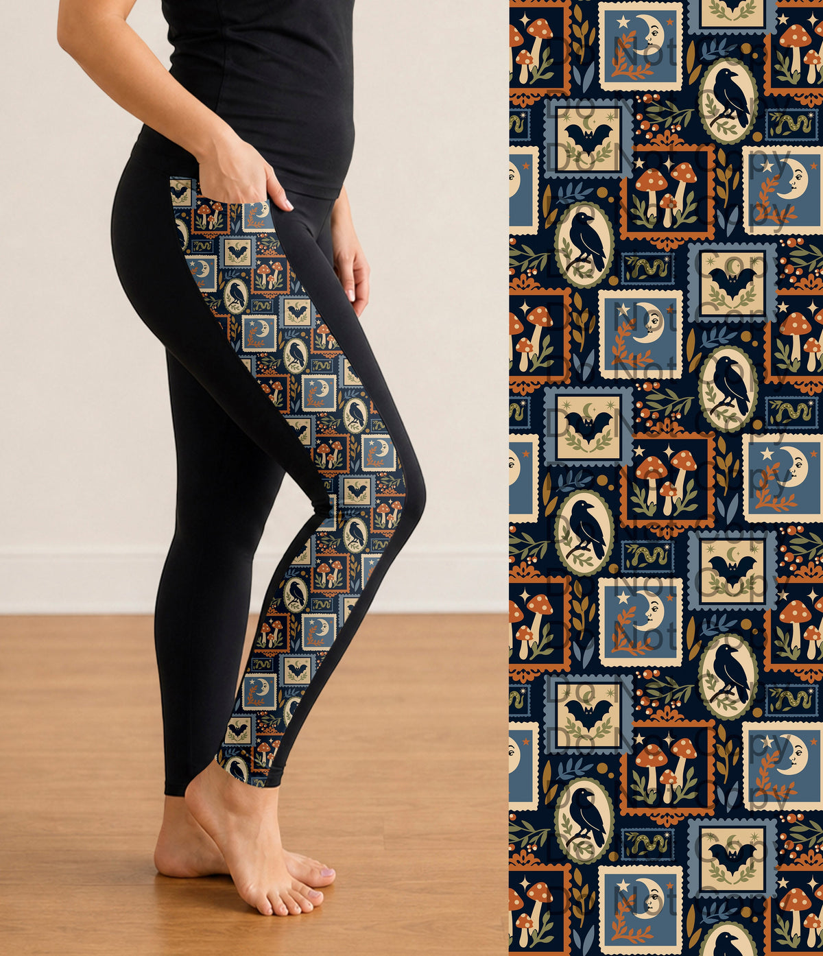 RTS - Halloween Stamps Side Panel Leggings with Pockets