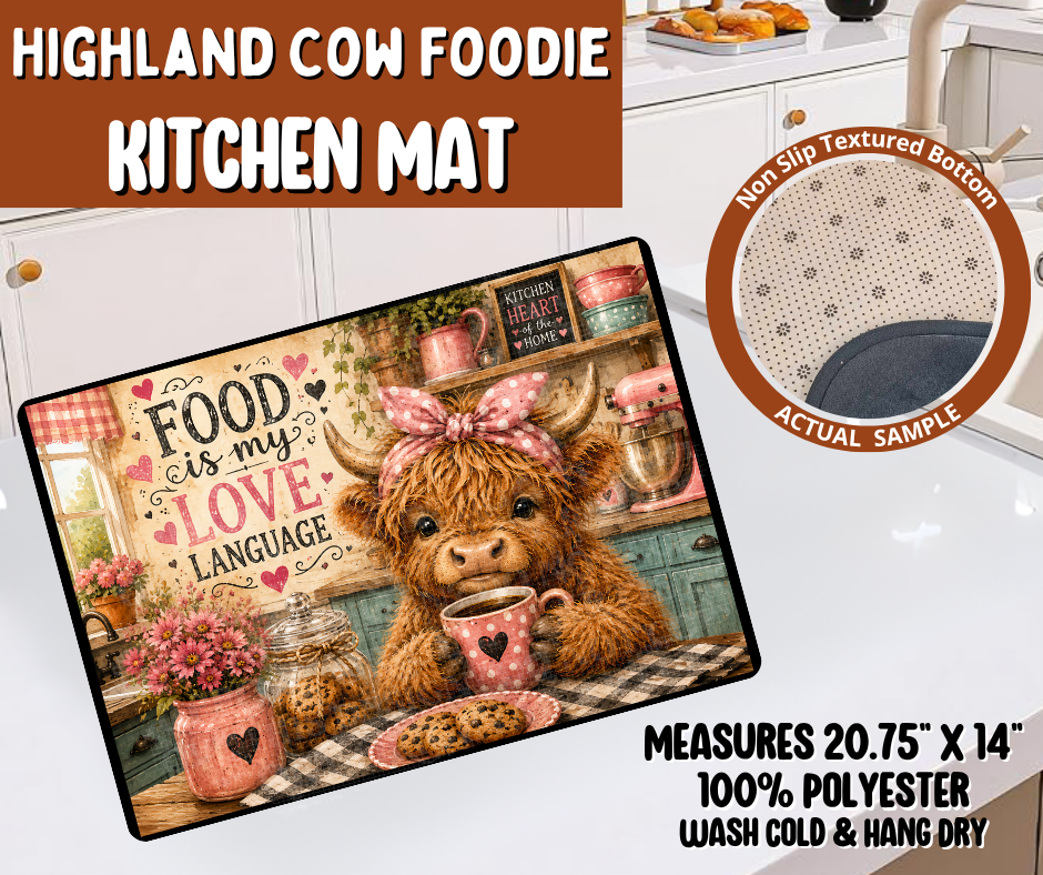 Preorder! Closes 10/19. ETA Jan. Highland Cow Foodie Kitchen Mat