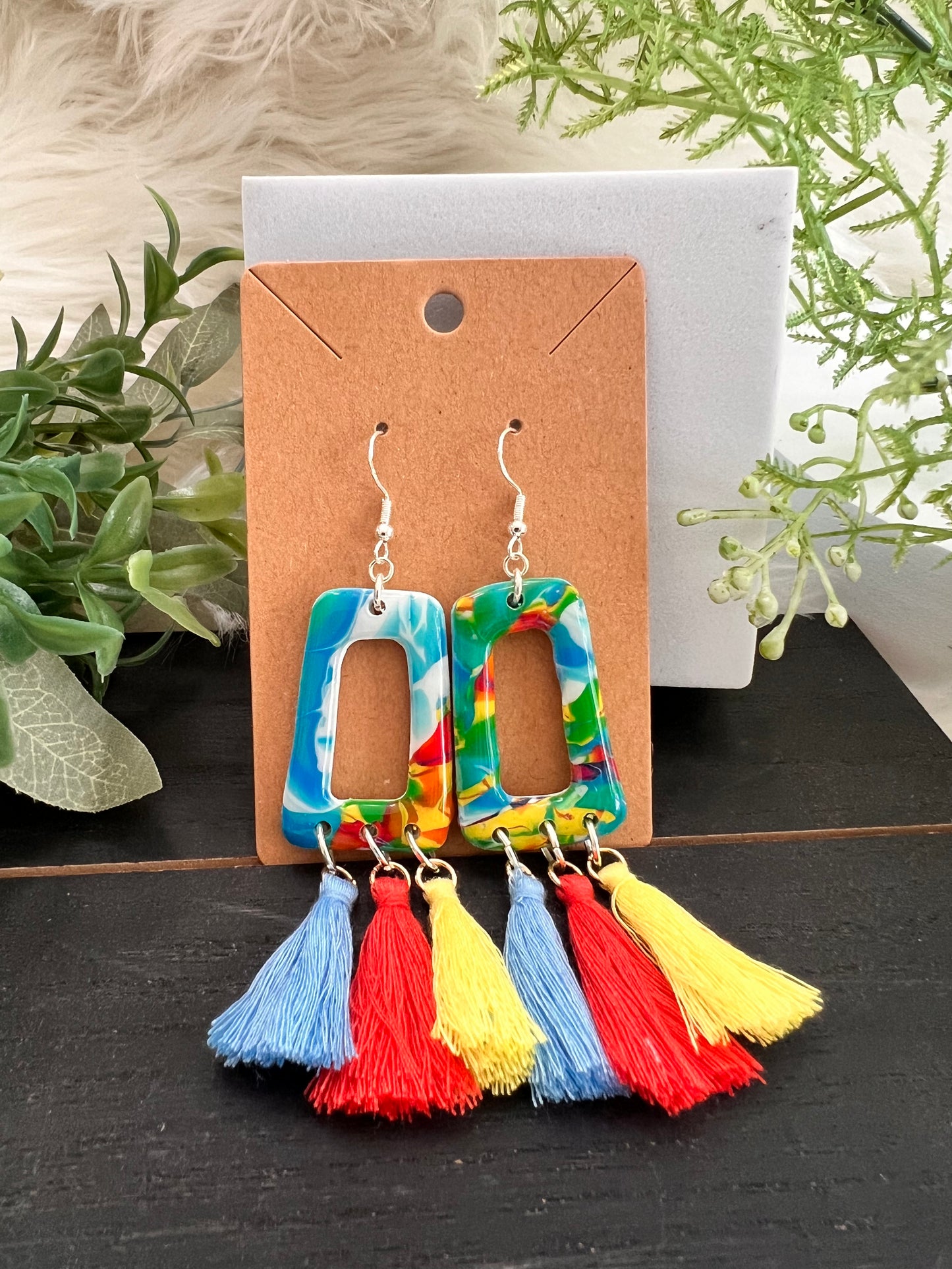 Mokume Gane Tassle Hook Earrings- Island- Color Way 1