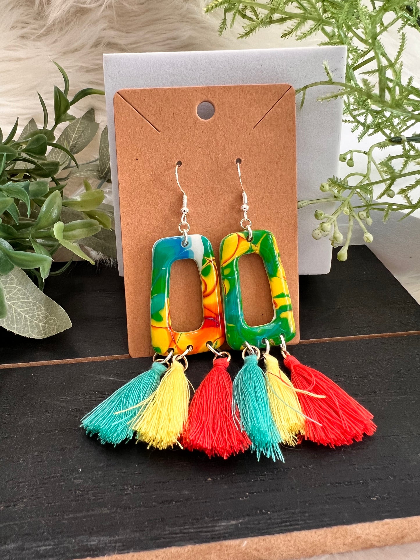 Mokume Gane Tassle Hook Earrings- Island- Color Way 2
