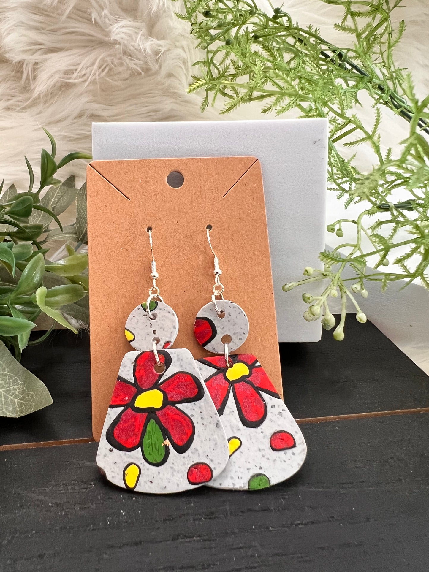 Dangle Floral Stone Hook Earrings