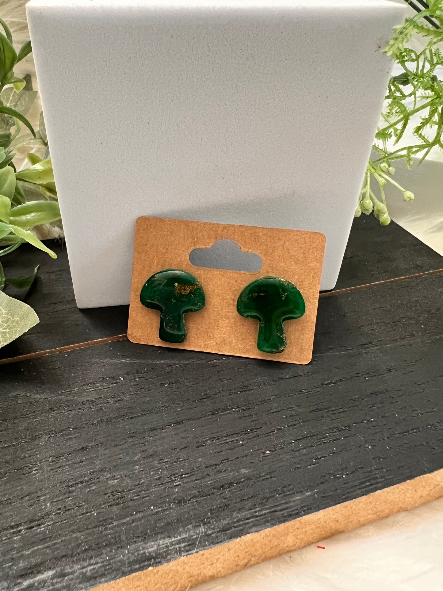 Green Mushroom Stud Earrings