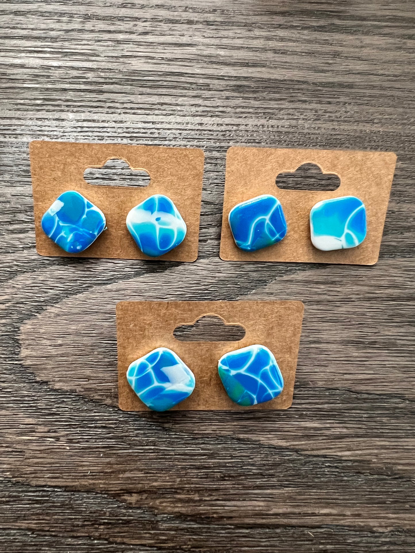Mokume Gane Stud Earrings- Ocean- Square