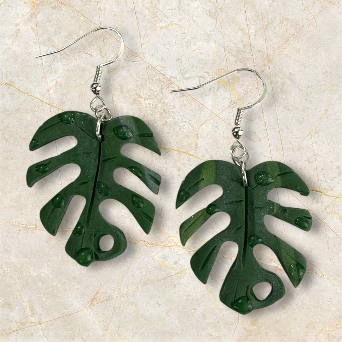 Monstera white tones- Hook Earring