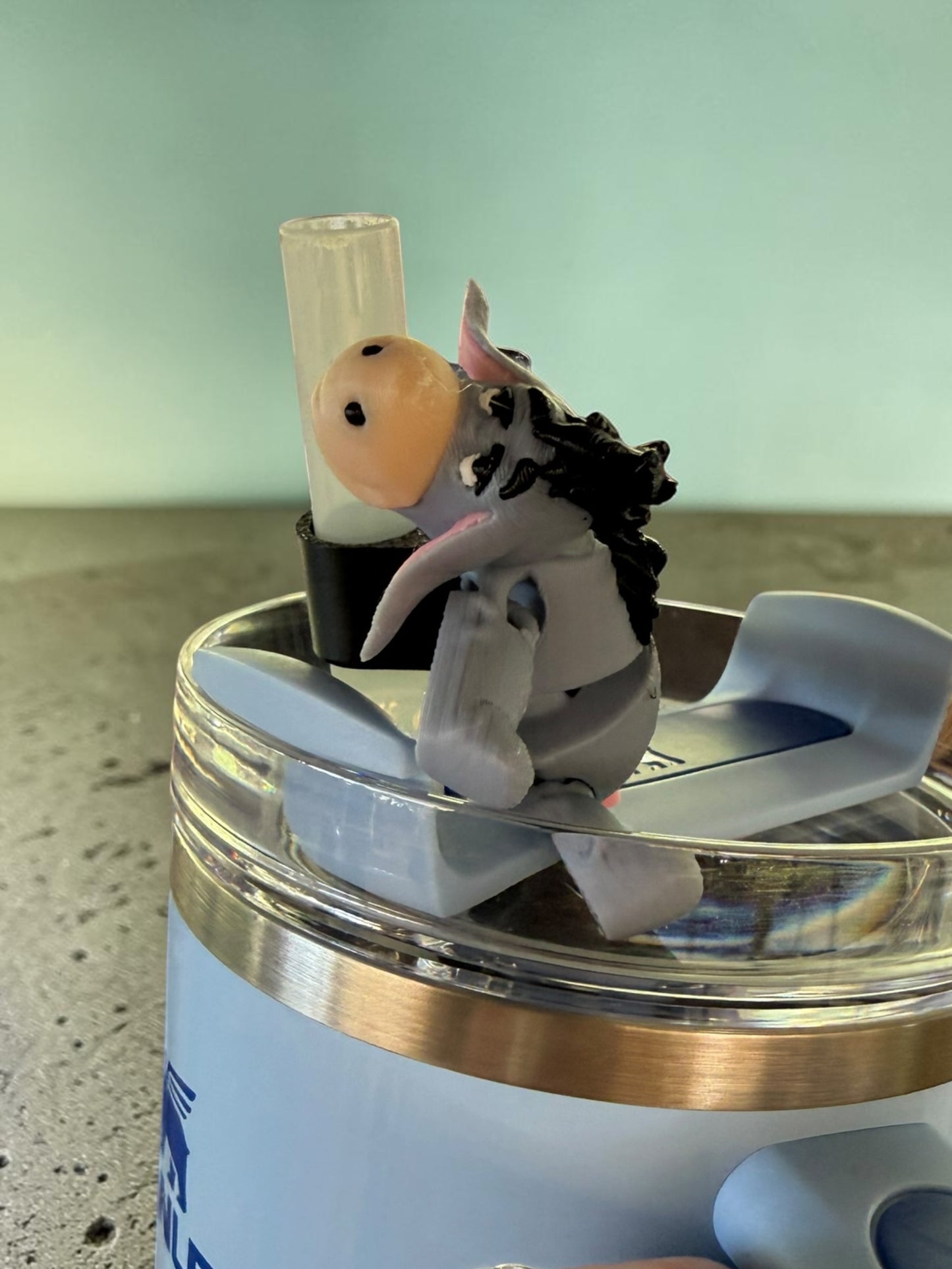 Blue Donkey- Straw Buddy- 3D Printed