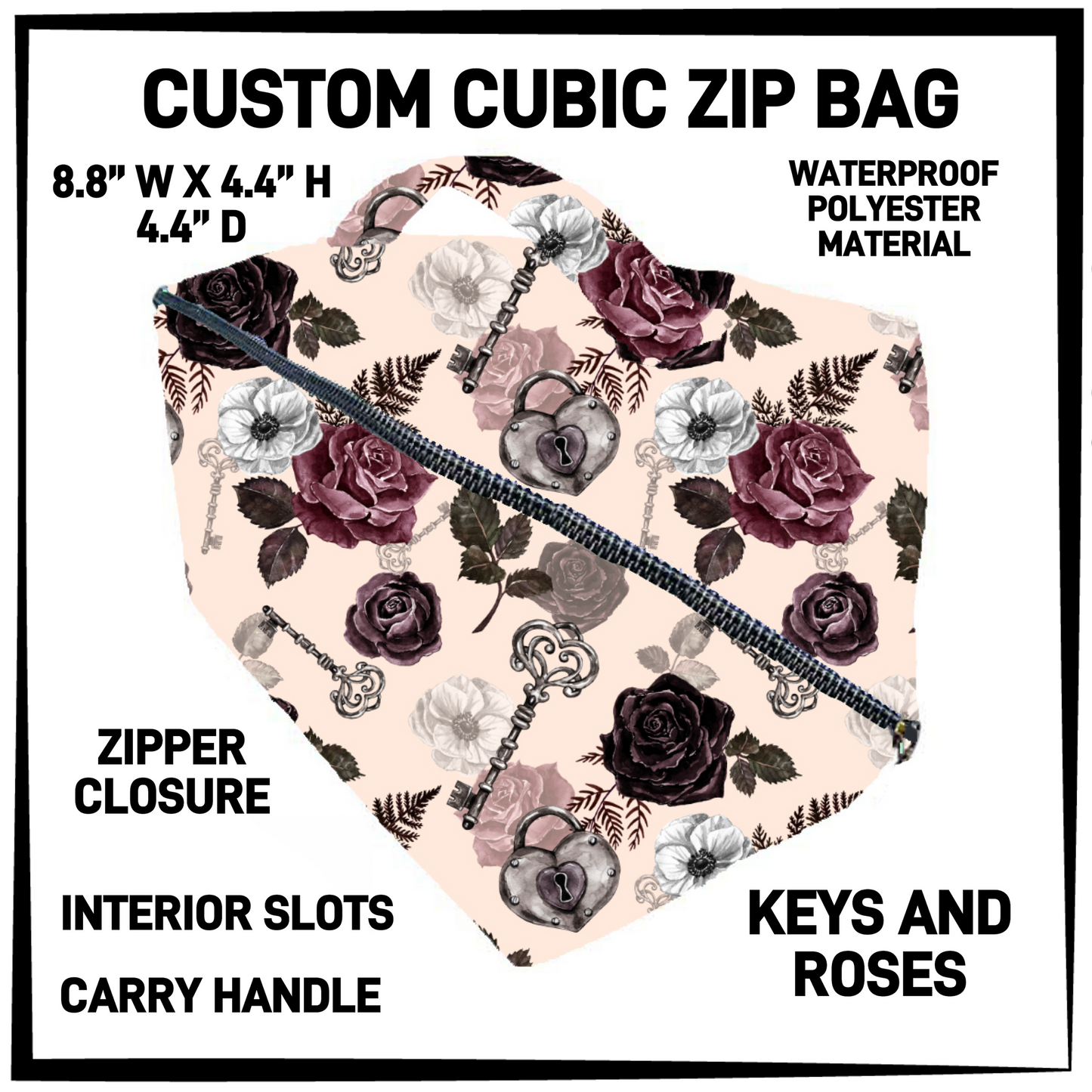 CZ1B - Keys and Roses Cubic Zip Bag - Preorder Closing 7/8 ETA: Early Sept