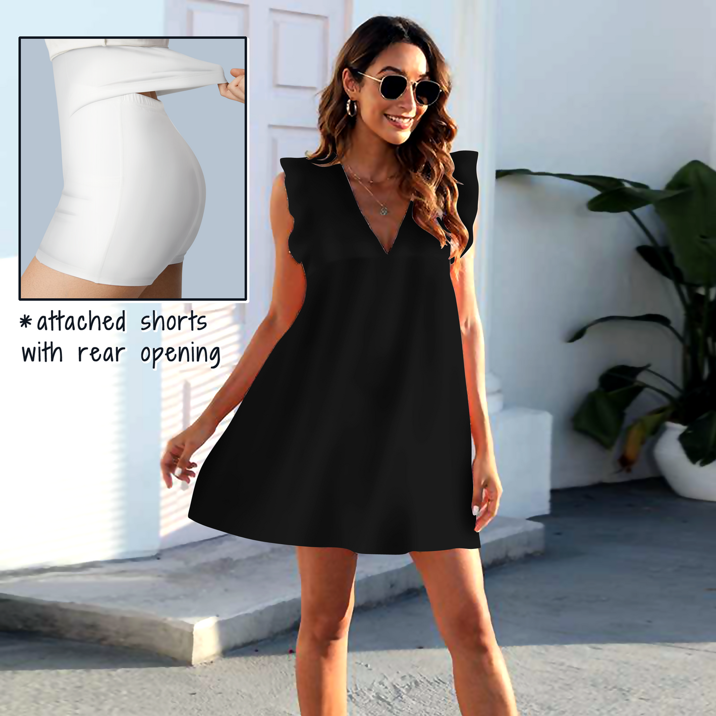 Solid Black Pocket Dress with Shorts