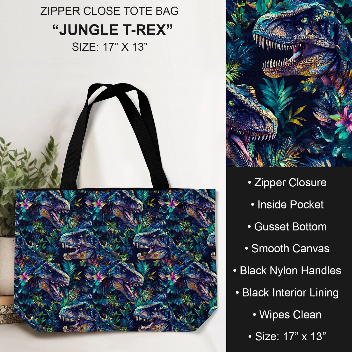 B232 - Preorder Jungle T-Rex Tote Bag (Closes 6/04. ETA: late July)