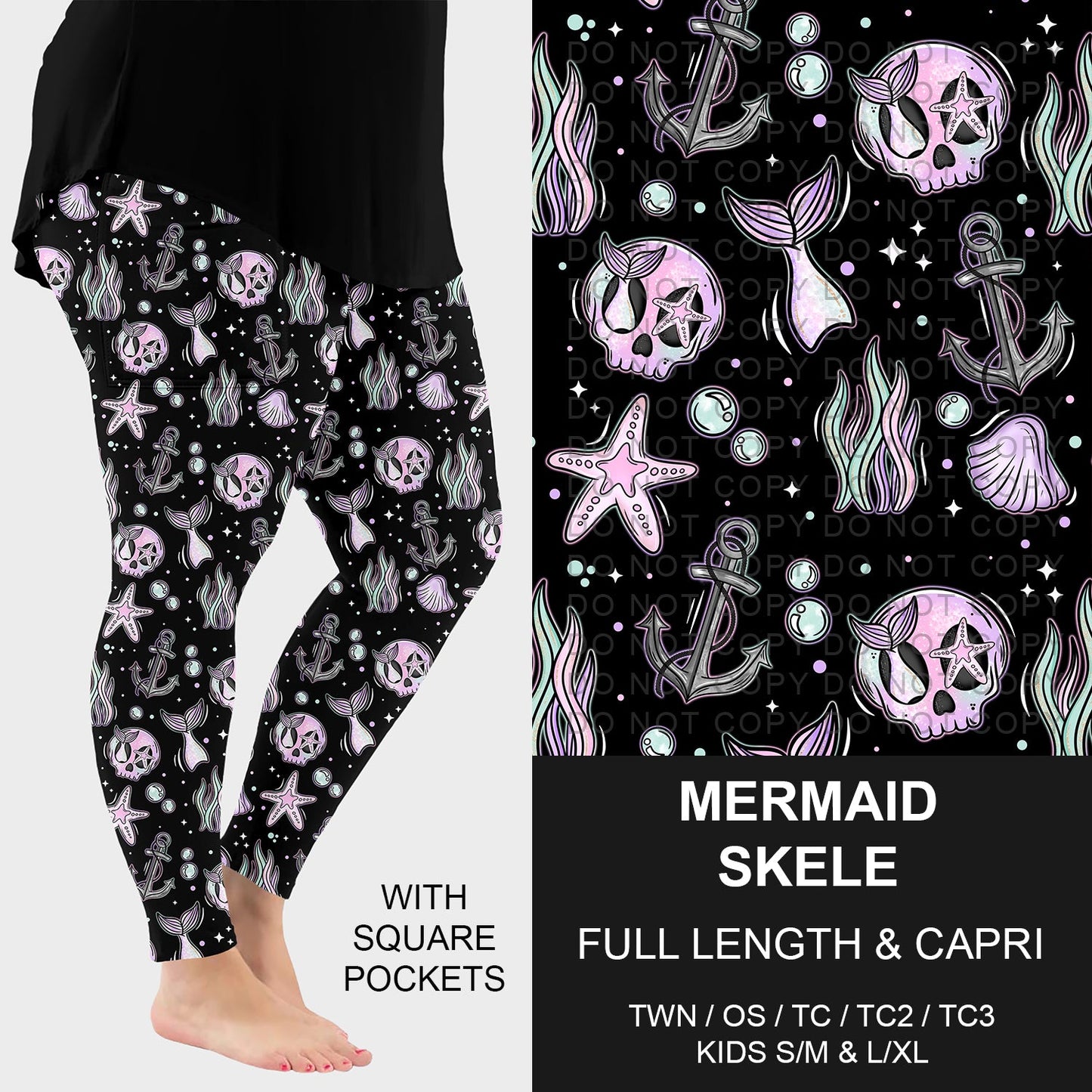 B267 - Preorder Mermaid Skele Leggings w/ Pockets (Closes 12/21. ETA: late Feb.)