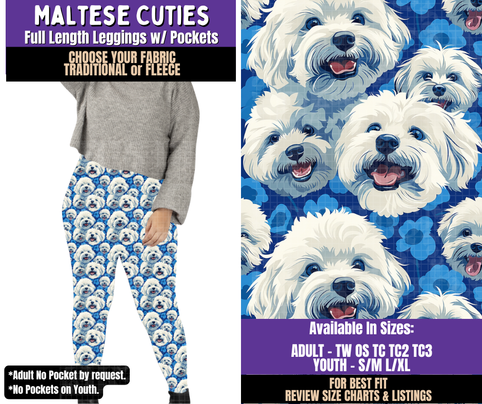 Preorder! Closes 8/5. ETA Nov. Maltese Cuties Leggings Choose Fleece or Traditional