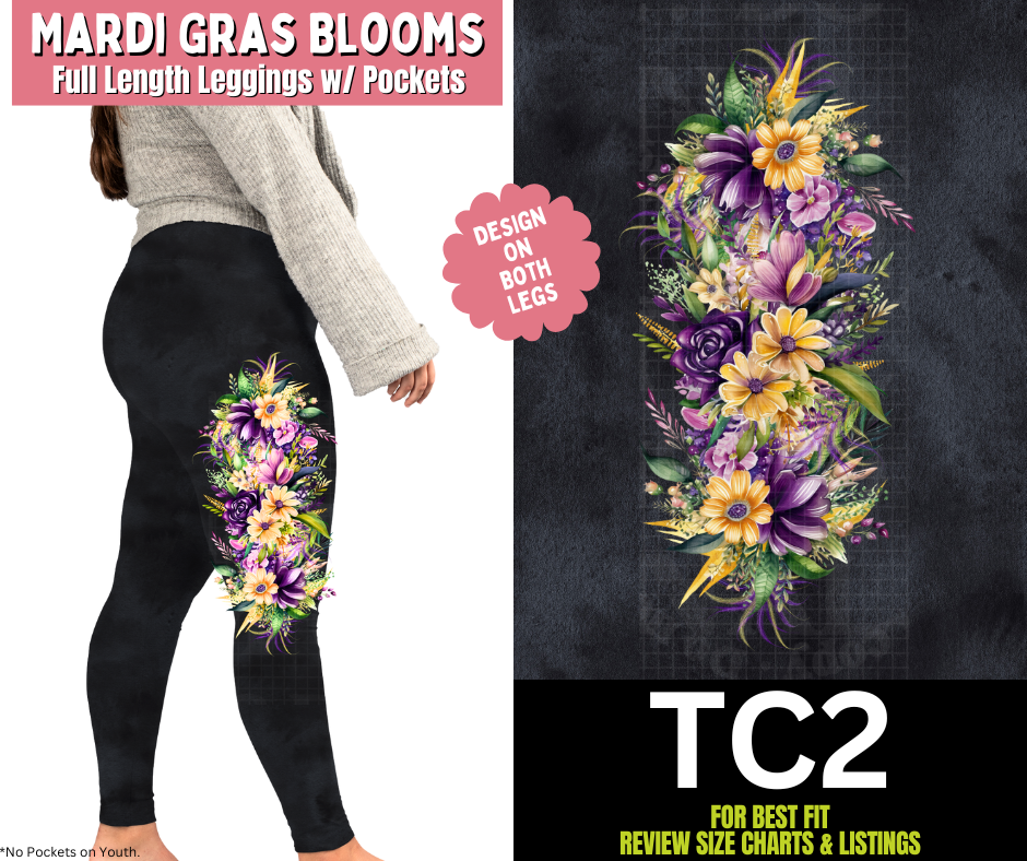 Mardi Gras Blooms Watercolor Full Length Leggings w/ Side Leg Designs