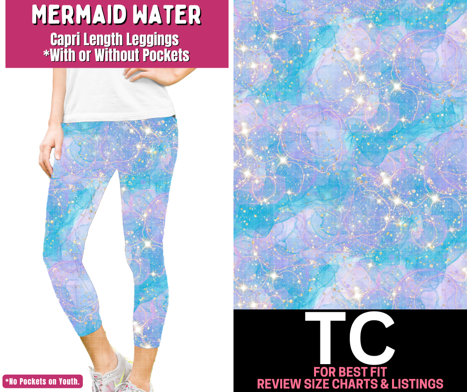 Mermaid Water Capri Length Leggings w/ Pockets