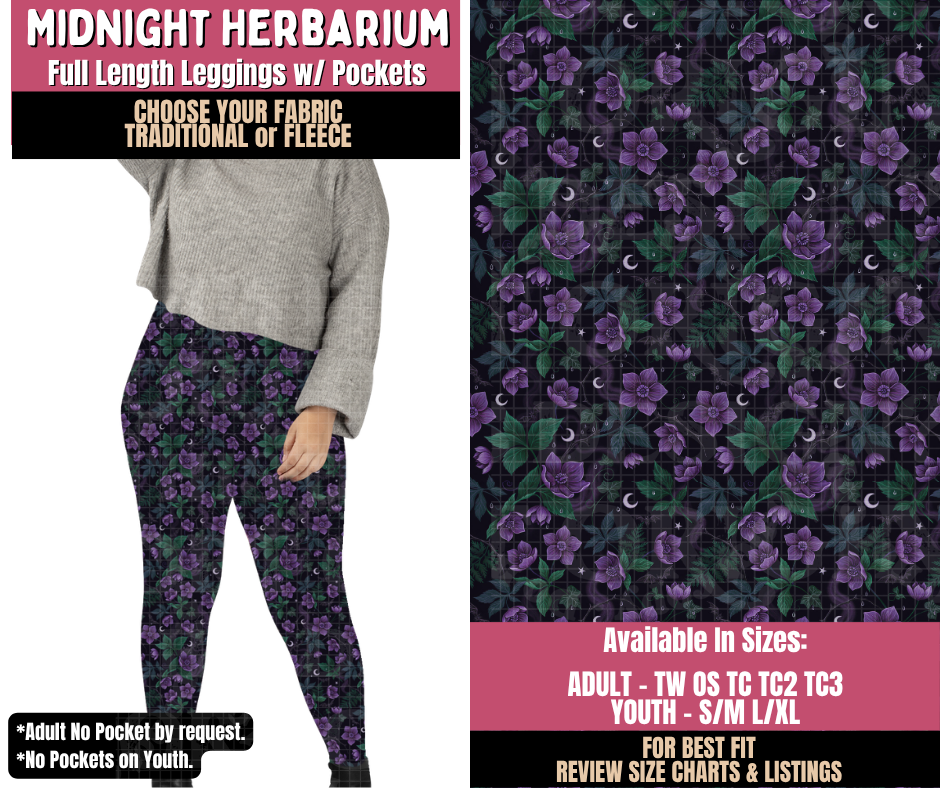 Preorder! Closes 10/1. ETA Dec. Midnight Herbarium Leggings Choose Fleece or Traditional