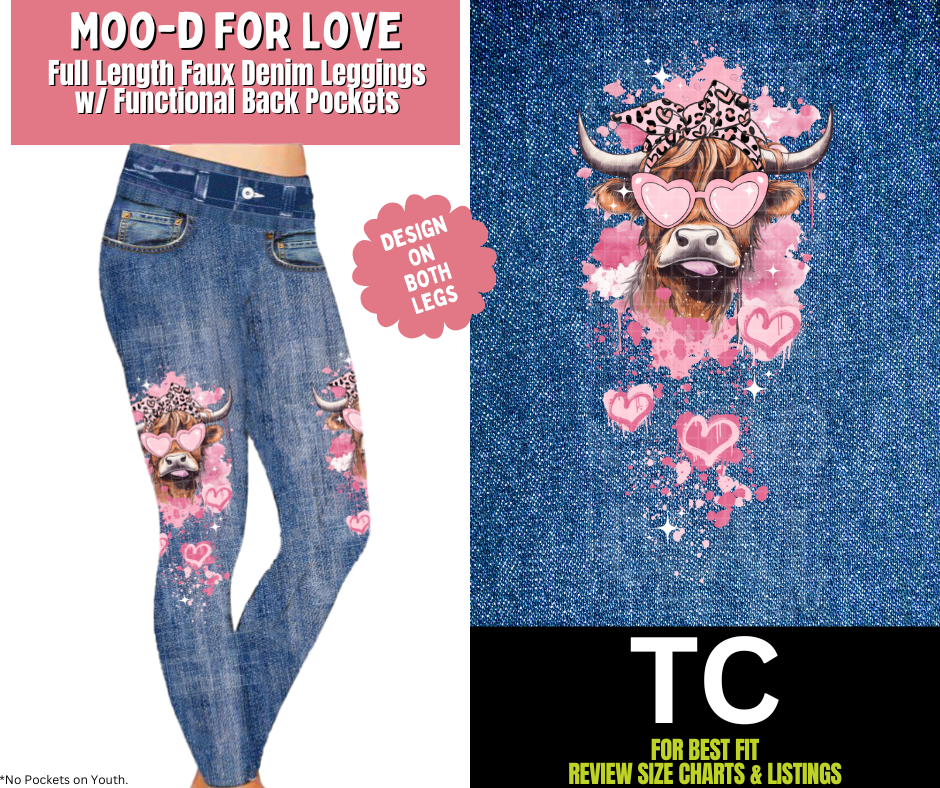 Moo-D For Love Full Length Faux Denim w/ Side Leg Designs