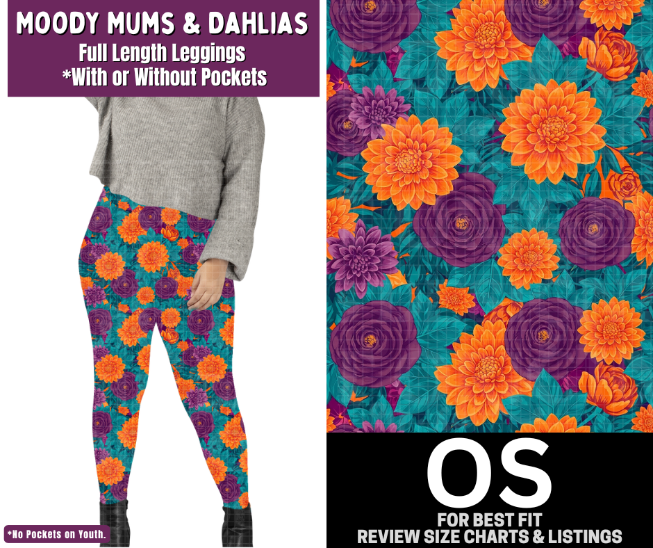 Moody Mums & Dahlias Full Length Leggings w/ Pockets