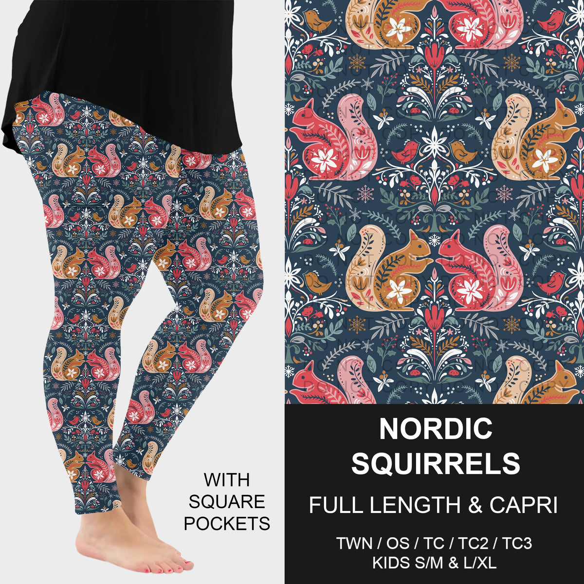 B317 - Preorder Nordic Squirrels Leggings w/ Pockets (Closes 10/18. ETA: late Dec.)