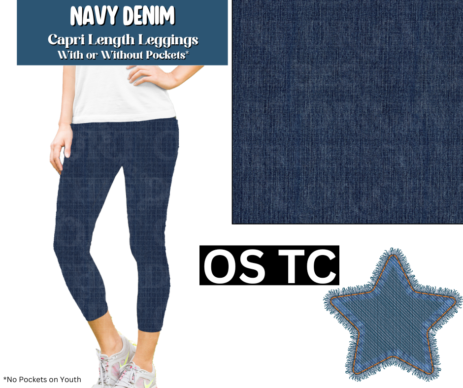 Navy Denim Capri Length Leggings w/ Pockets