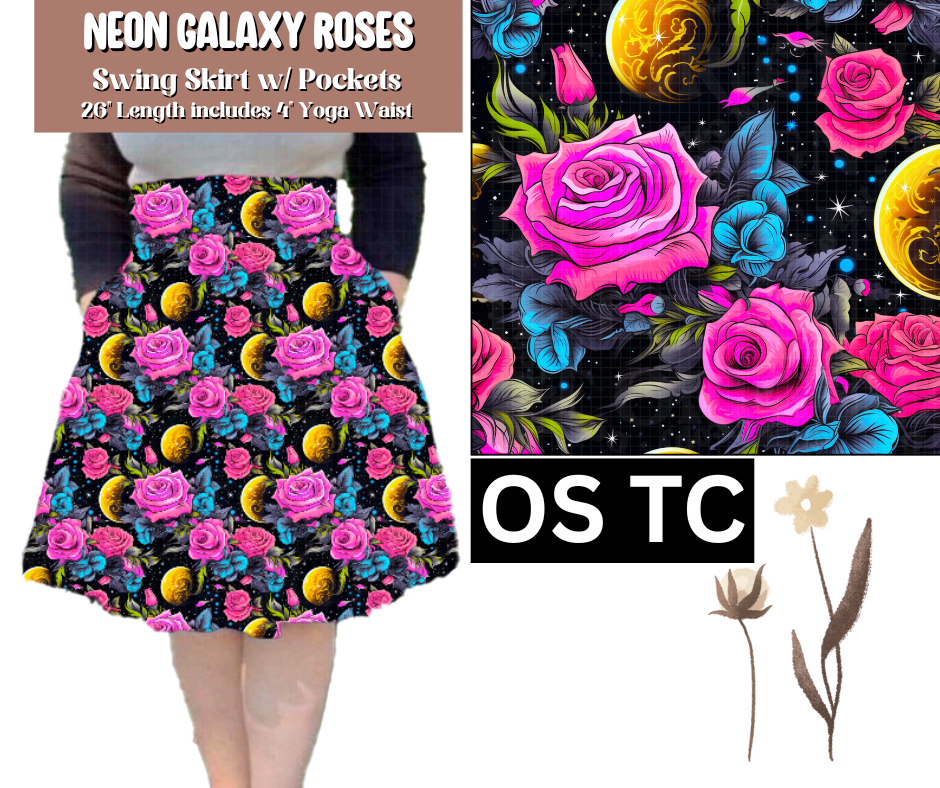 Neon Galaxy Roses Swing Skirt