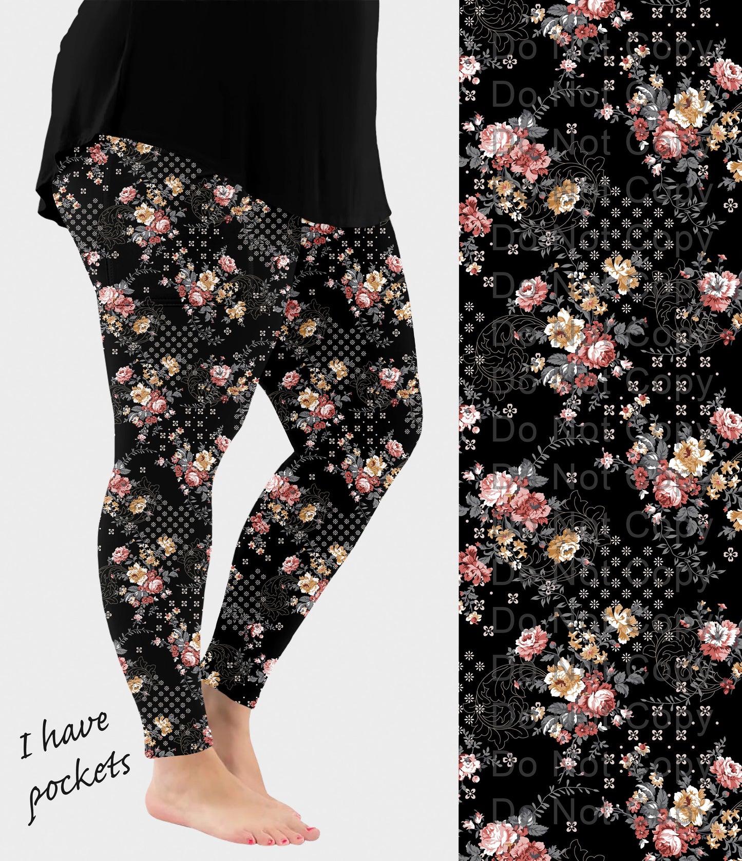 RTS - Noir Fleur Leggings w/ Pockets