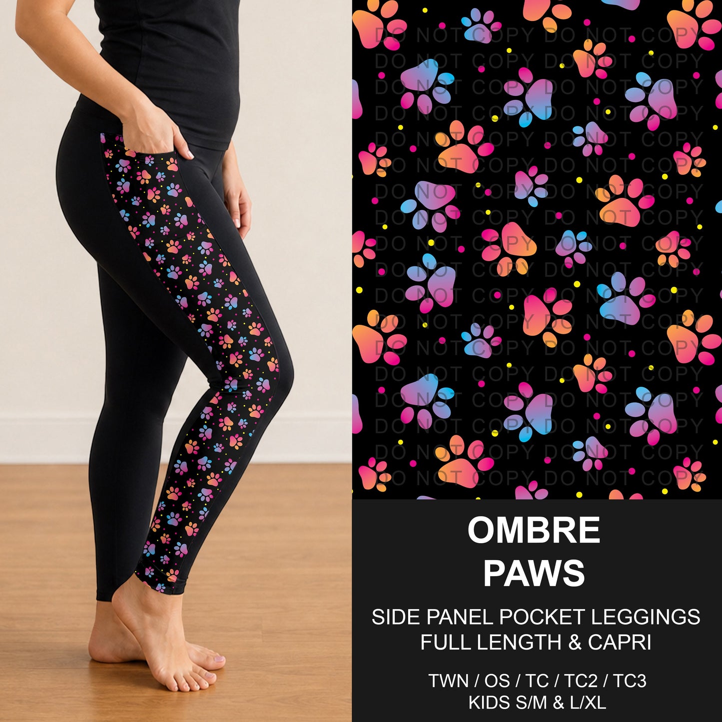 B300 - Preorder Ombre Paws Side Panel Pocket Leggings (Closes 7/15. ETA: mid Sept.)