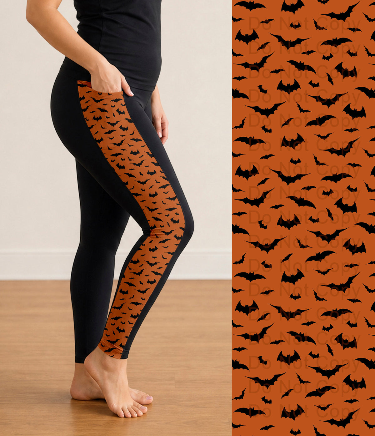 RTS - Orange Bats Side Panel Leggings with Pockets