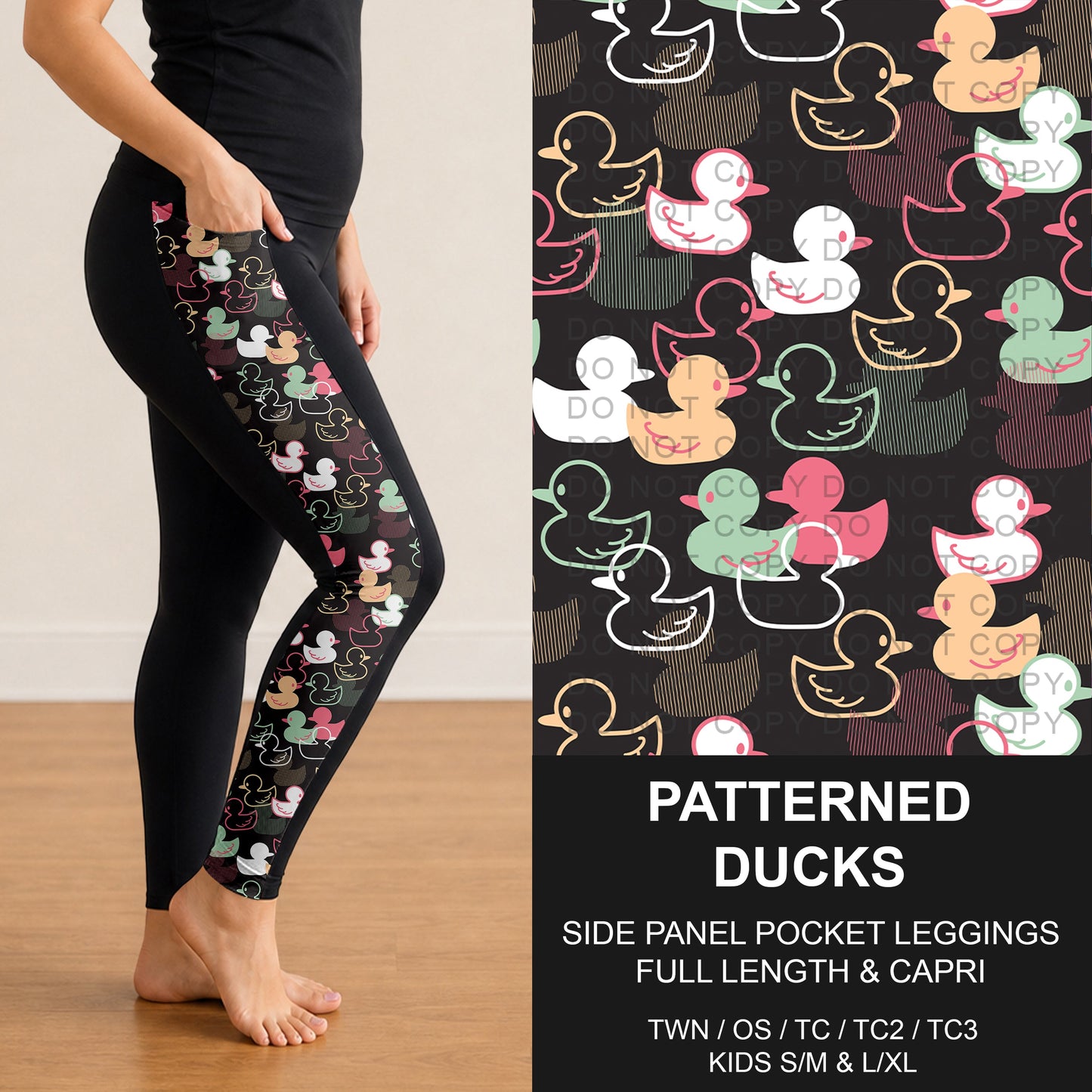 B300 - Preorder Patterned Ducks Side Panel Pocket Leggings (Closes 7/15. ETA: mid Sept.)
