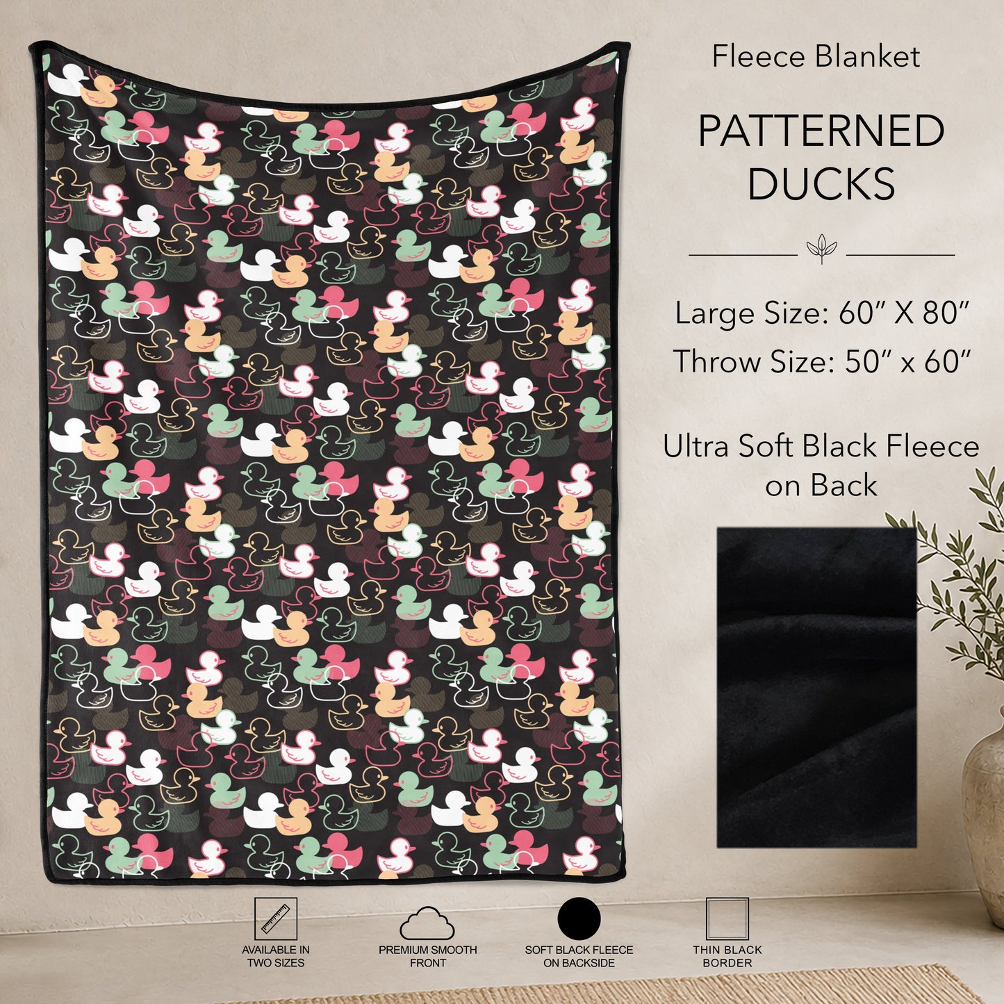 B304 - Pre-Order Patterned Ducks Fleece Blanket (Closes 7/31. ETA: early Oct)