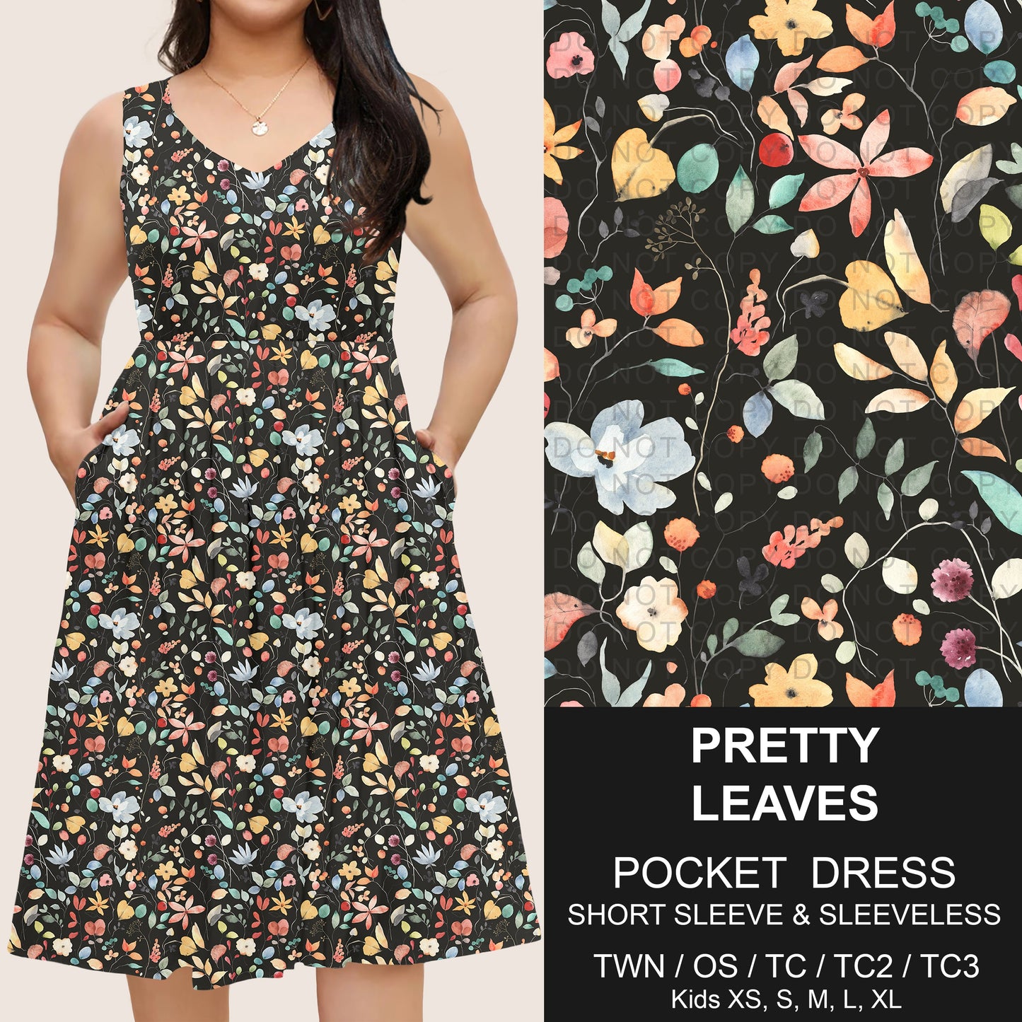 B302 - Preorder Pretty Leaves Pocket Dress (Closes 7/24. ETA: early Oct)