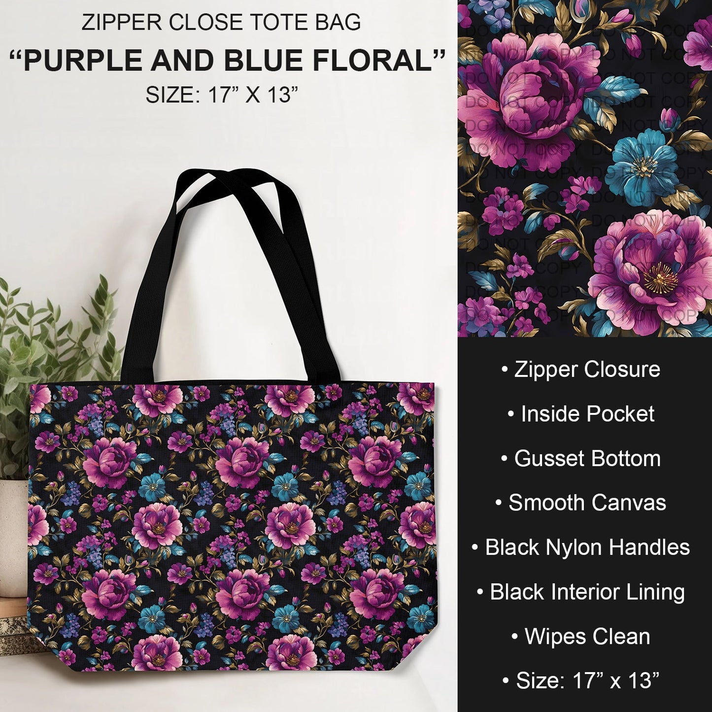 B232 - Preorder Purple and Blue Floral Tote Bag (Closes 6/04. ETA: late July)
